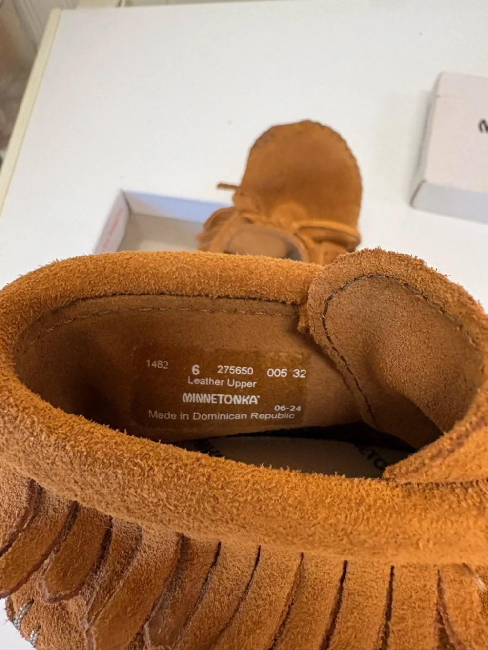 Minnetonka Kids Brown Suede Fringe Moccasins
